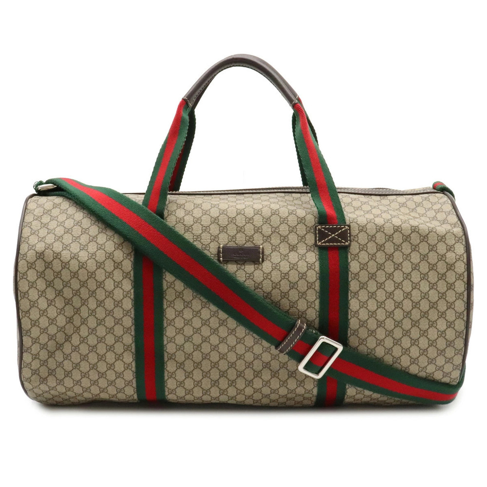 Gucci GG Supreme Sherry Boston Bag Crossbody Beige Cream Dark Brown